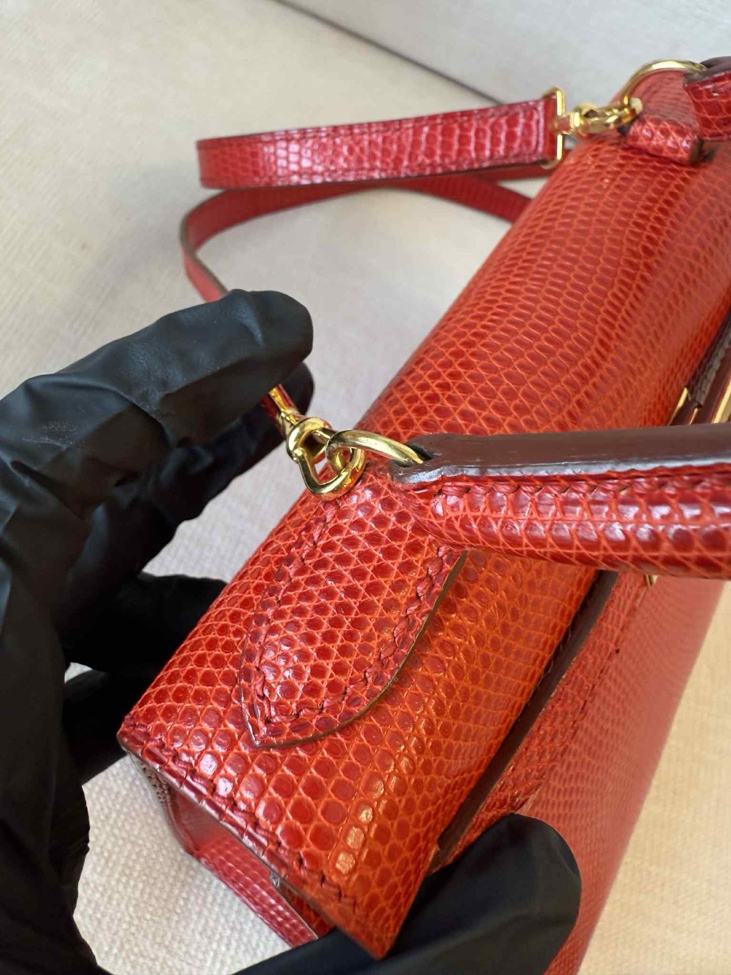 Hermes Vintage Red Lizard Kelly Sellier 20