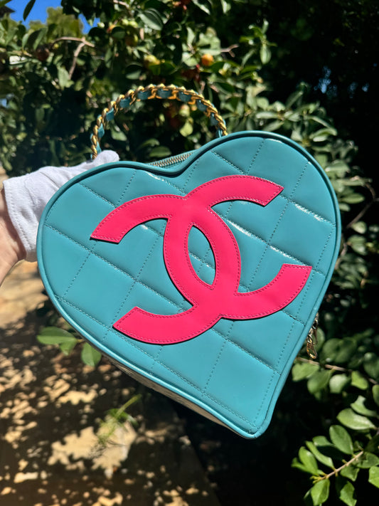 Chanel 1995 CC Blue & Pink Heart Vanity Bag