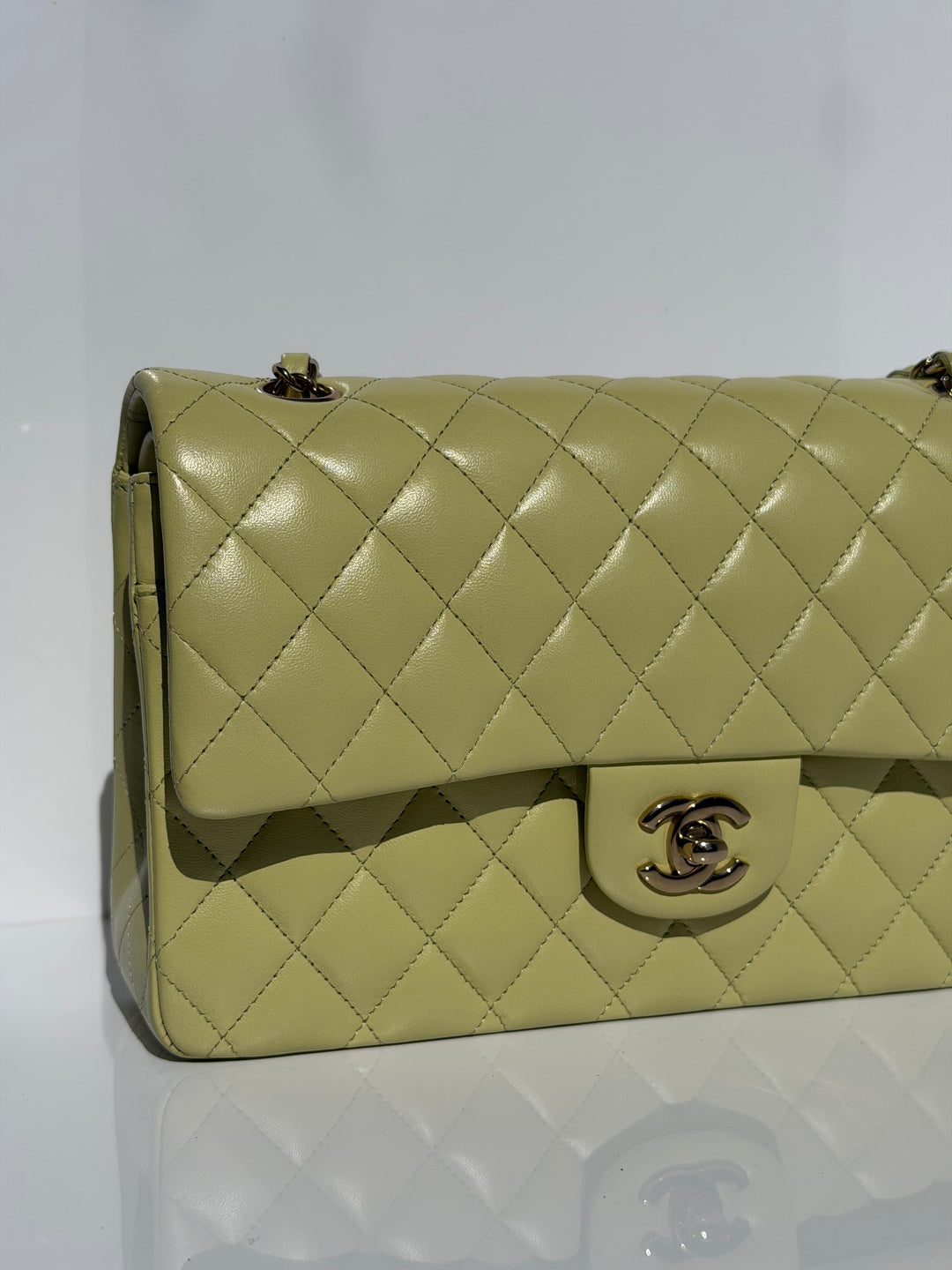 Chanel Medium Classic Flap Bag Pistachio Green Lambskin Gold Tone Hardware 2021