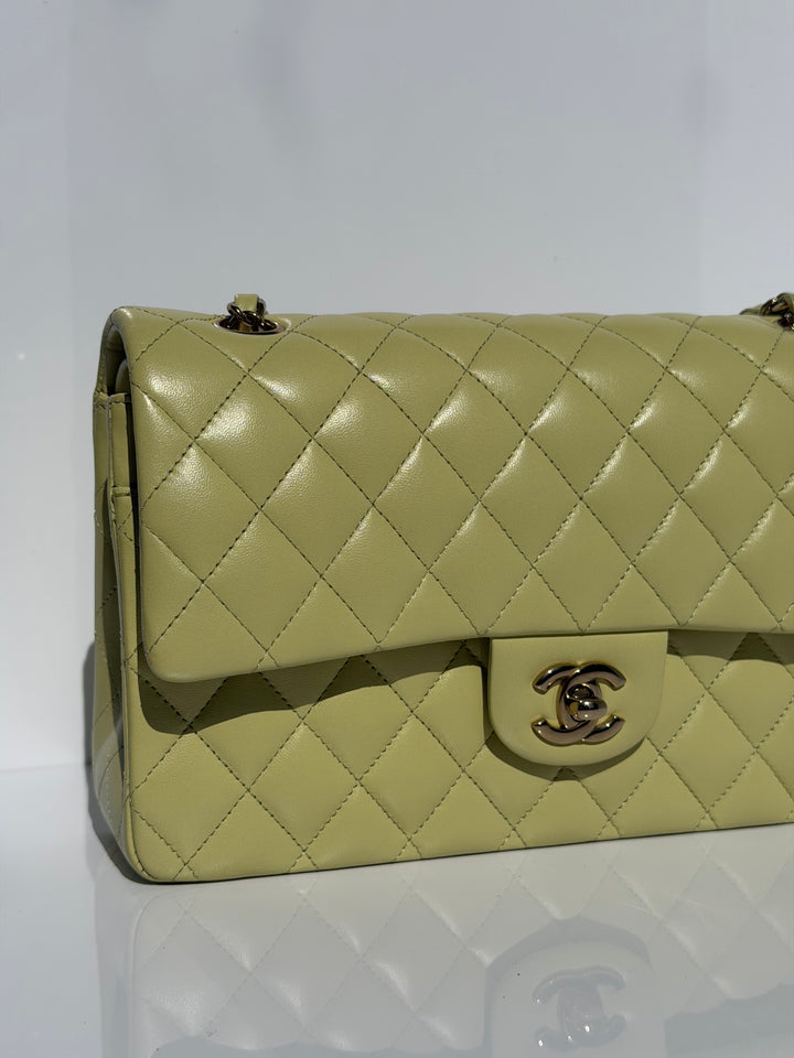 Chanel Medium Classic Flap Bag Pistachio Green Lambskin Gold Tone Hardware 2021
