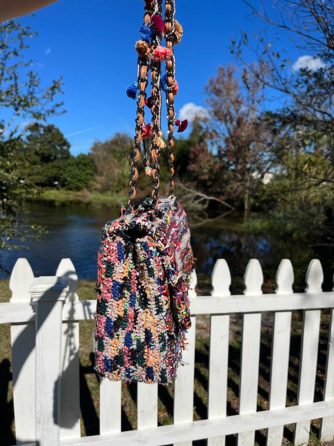 Chanel Jumbo Multicolor Tweed Pom Pom Flap