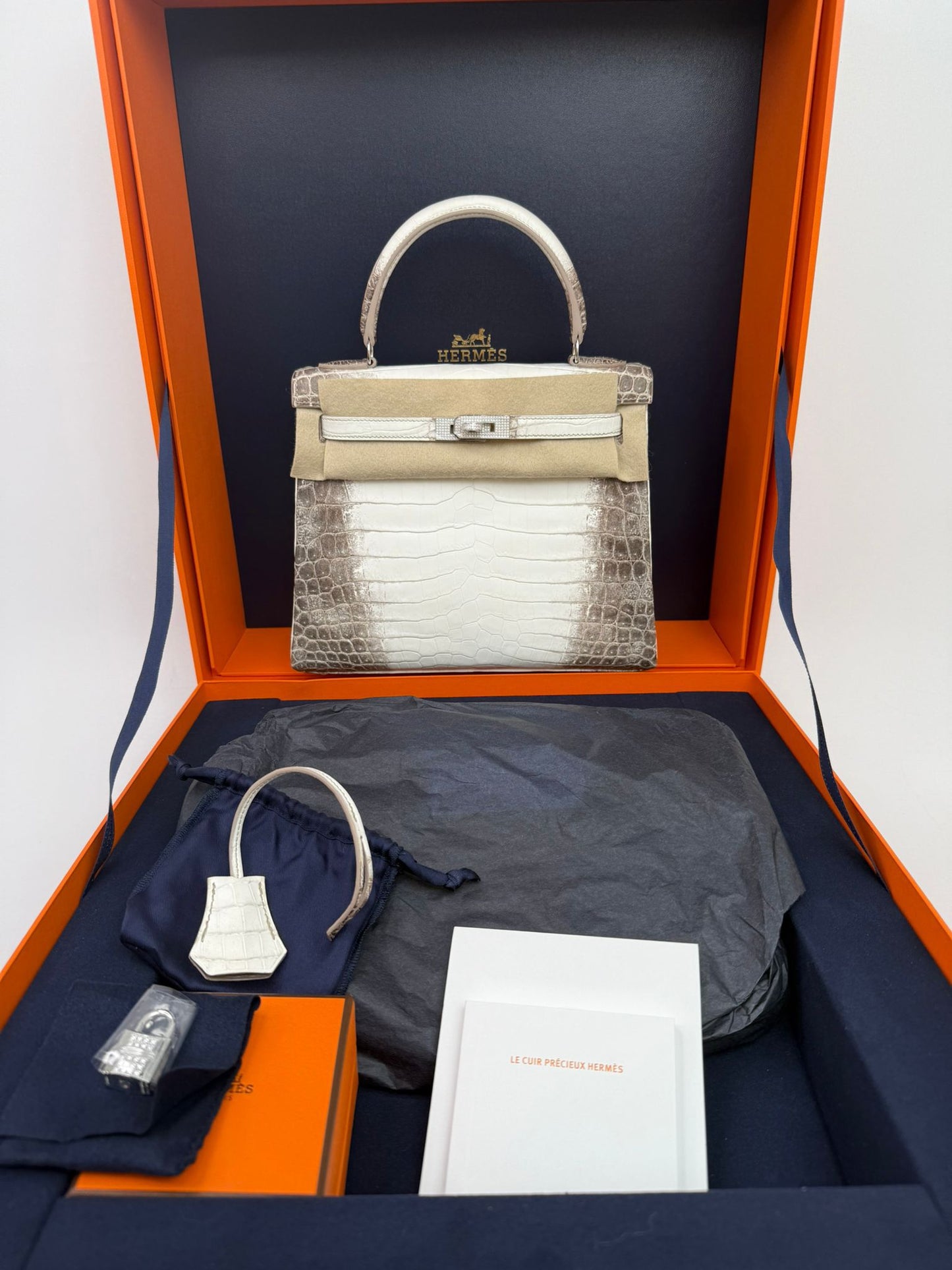 Hermes 2023 Matte Niloticus Diamond Crocodile Himalaya Kelly Retourne 25