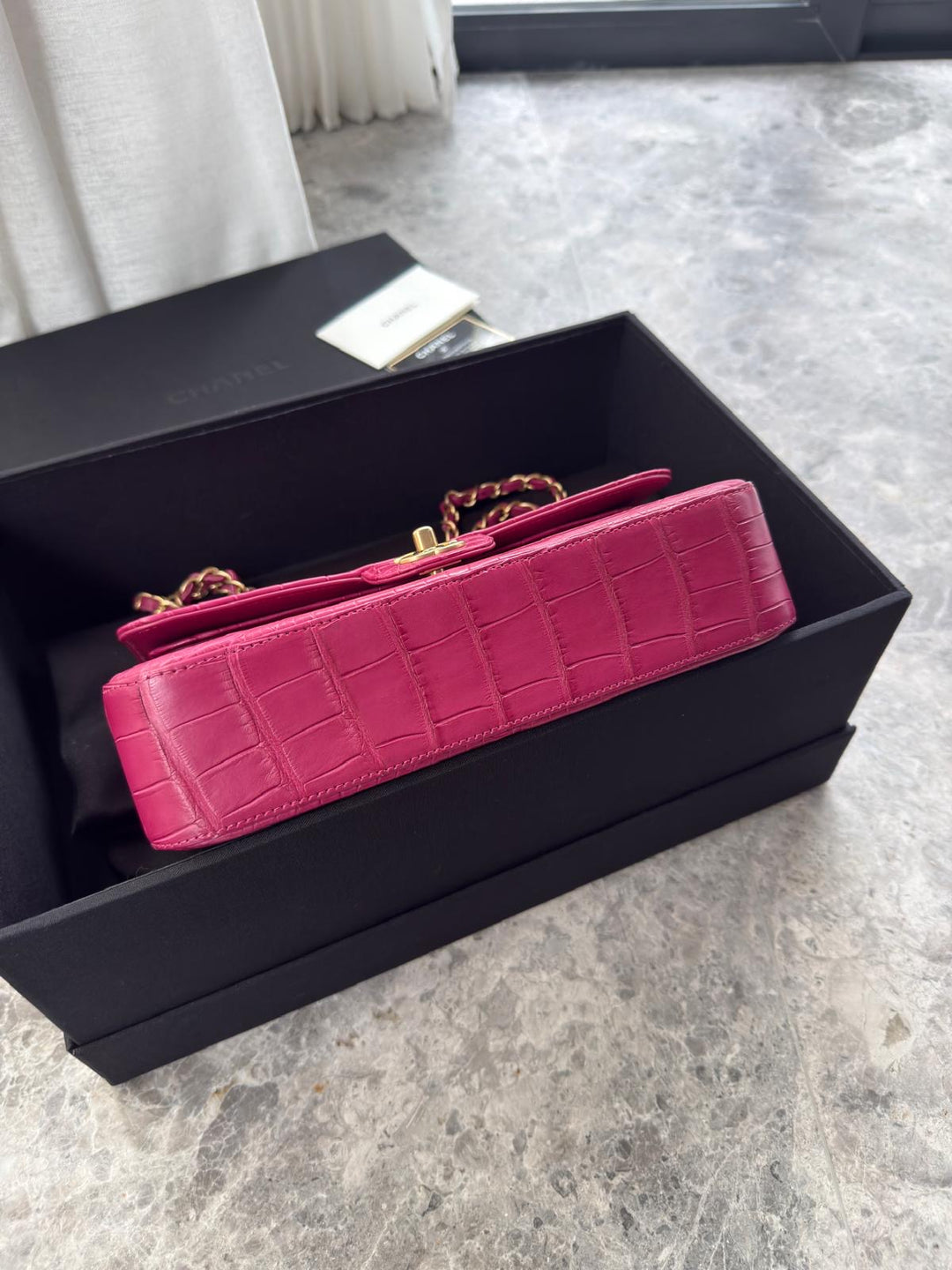 Chanel Medium Classic Flap Bag Matte Alligator Pink Brushed Gold Hardware 2018