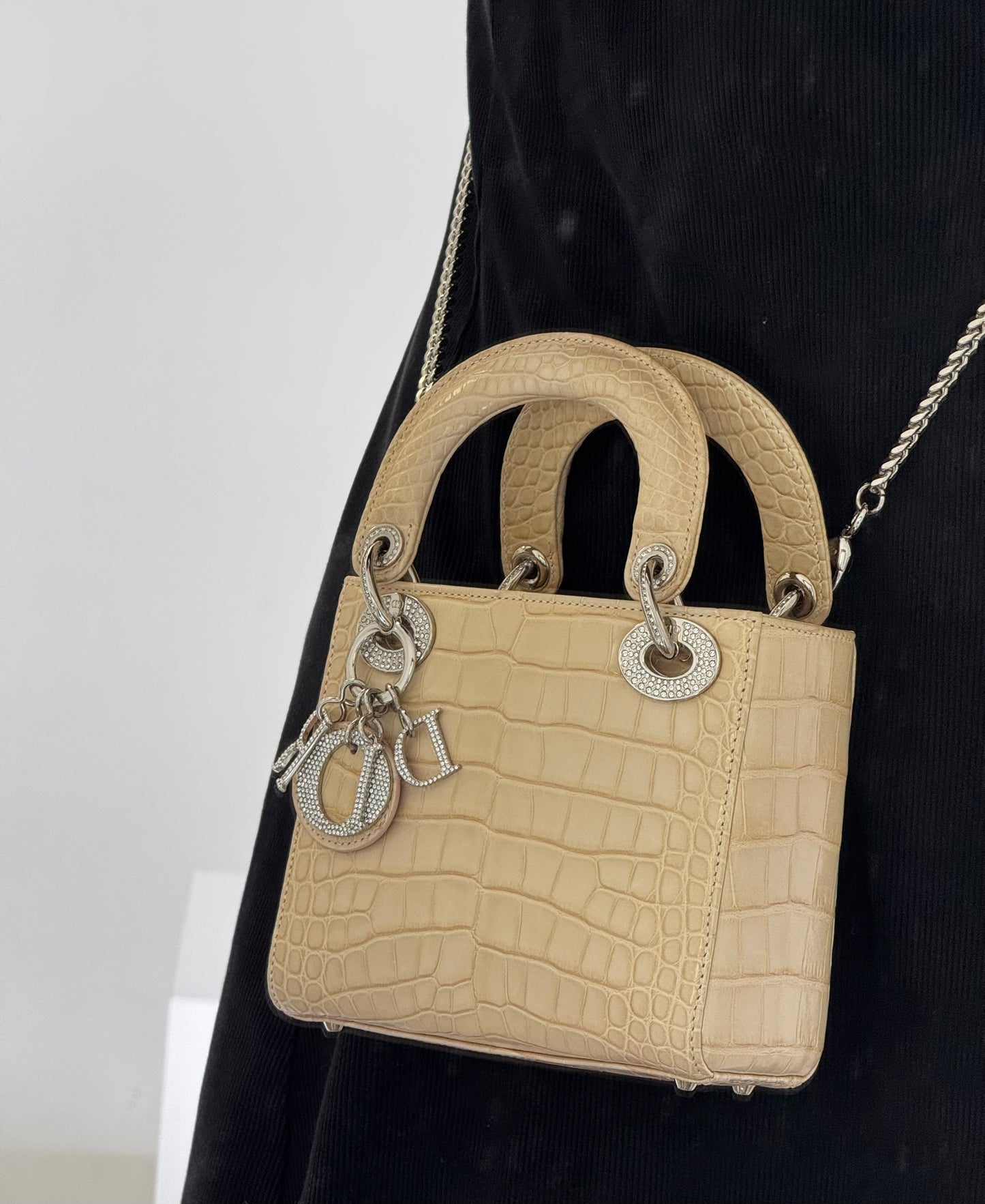 Lady Dior Ivory Crocodile Mini Top Handle