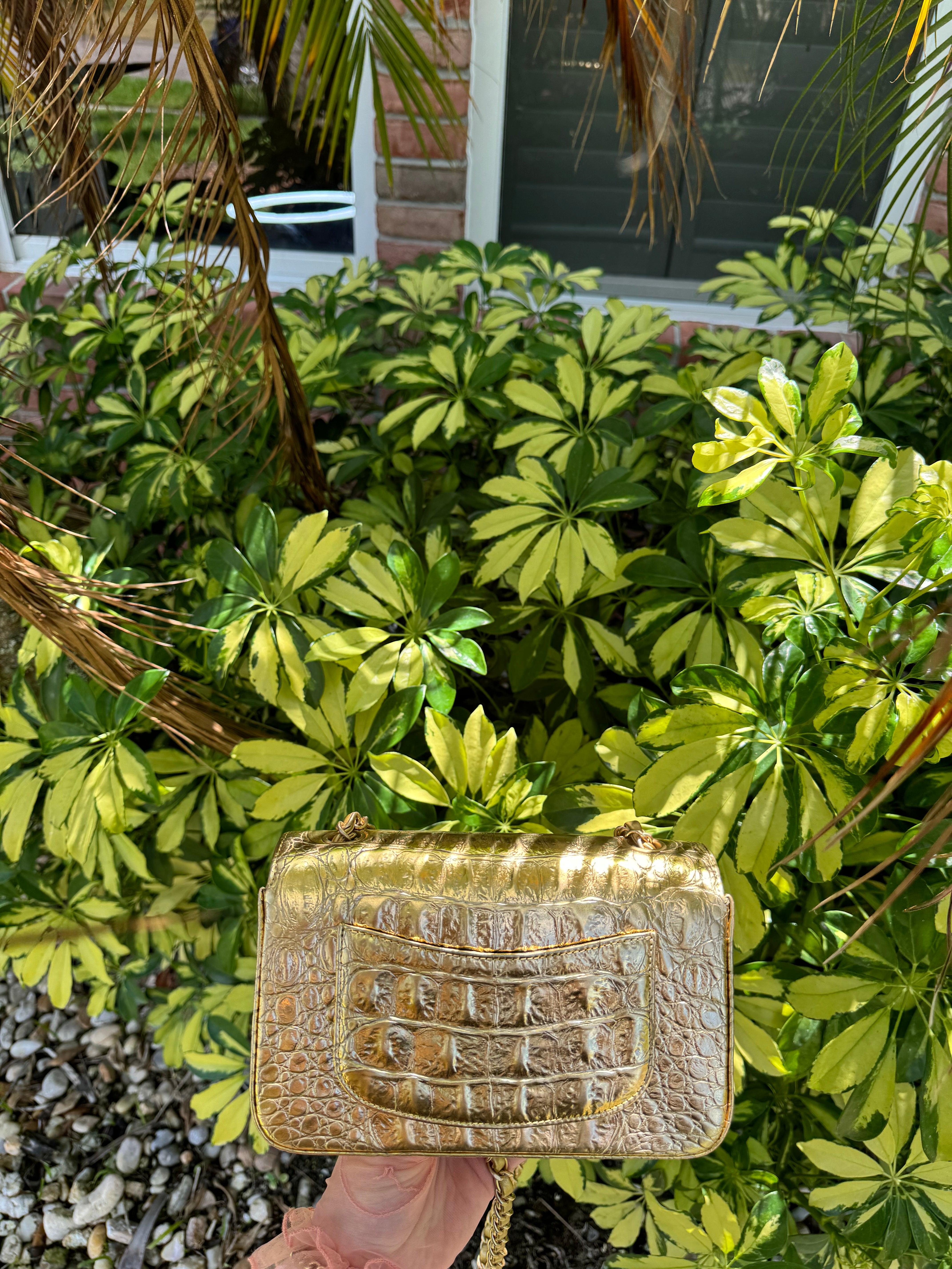 Chanel Gold Croc Embossed Mini Rectangular Flap Bag – Its A Luv Story