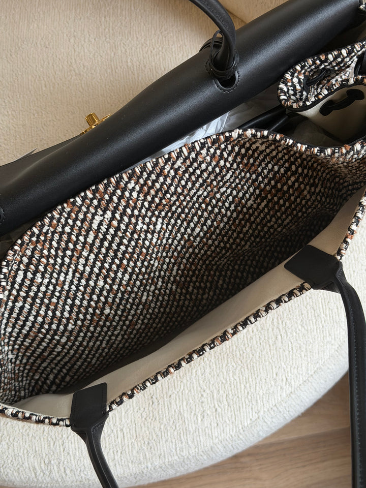 Chanel XXL Shopping Tote Black Calfskin and Multi Tweed Gold Hardware 2026