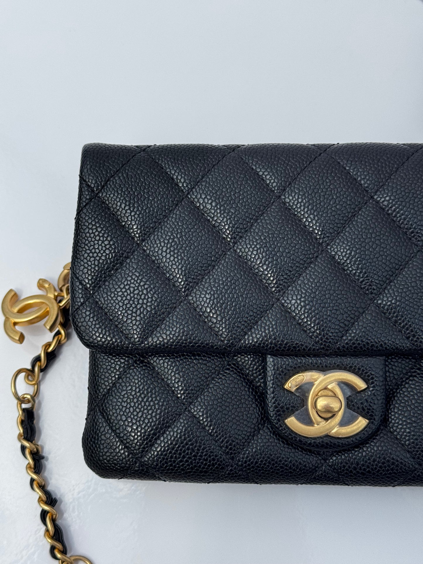 Chanel Black Shiny Caviar Pick Me Up Belt Bag