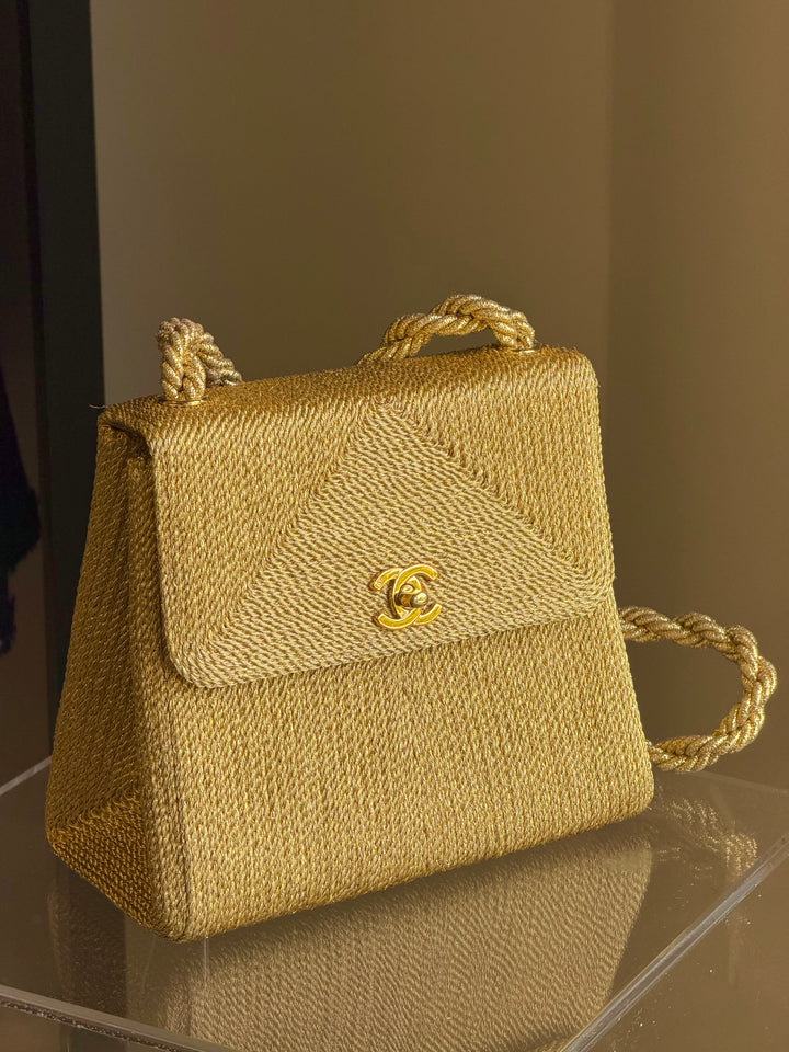 Chanel Gold Silk Rope Shoulder Bag 24K Plated Gold Hardware 1997