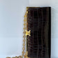 Celine Croc Embossed Brown Shoulder Clutch Bag
