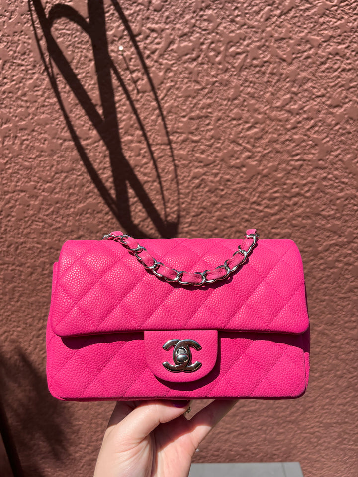 Chanel Hot Pink Caviar Mini Rectangular Flap Bag