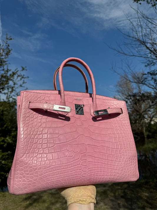 Hermes Bubblegum Matte Croc Birkin 35 PHW