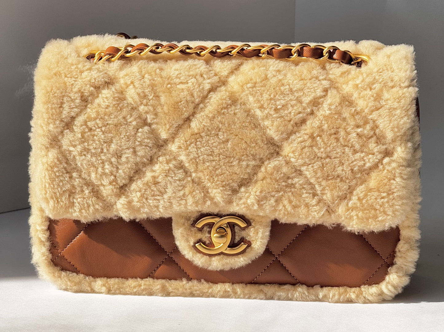 Chanel 24K Brown Shearling Medium Flap Bag