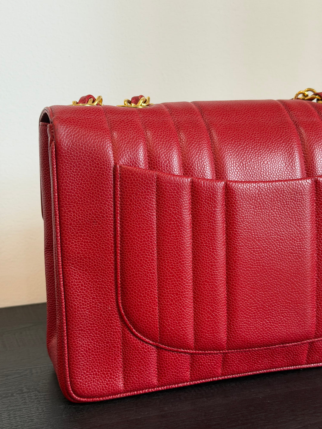 Chanel Vertical Flap Jumbo Red Caviar 24K Gold Plated Hardware 1994