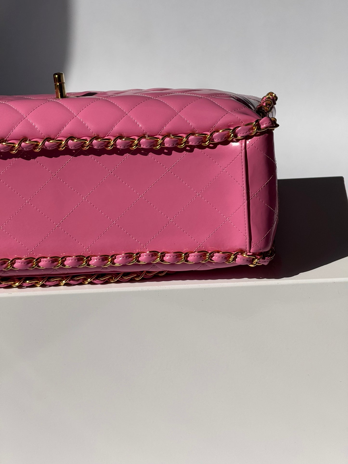 Chanel 1995 Jumbo Barbie Pink Chain Around Flap Bag