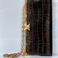Celine Croc Embossed Brown Shoulder Clutch Bag