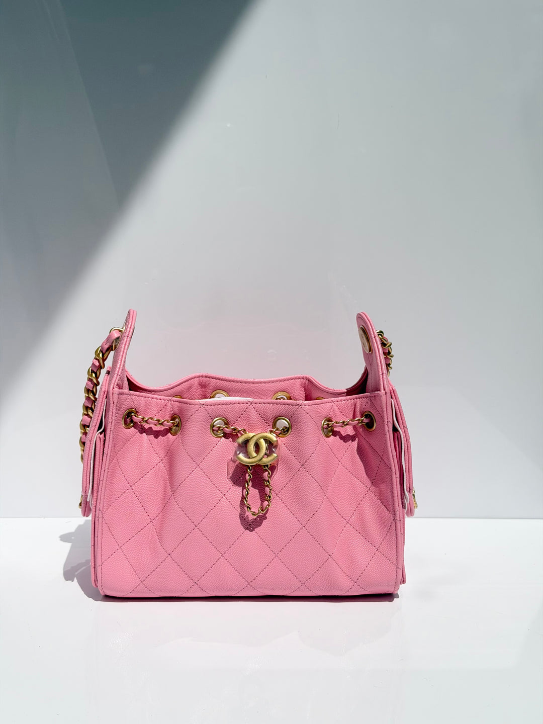 Chanel Mini 25 Hobo Bag Caviar Leather Bubblegum Pink Antique Gold Hardware 2026