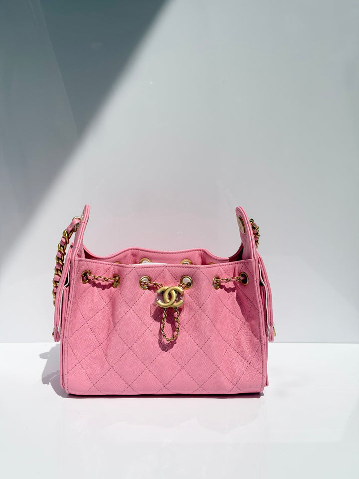 Chanel Mini 25 Hobo Bag Caviar Leather Bubblegum Pink Antique Gold Hardware 2026