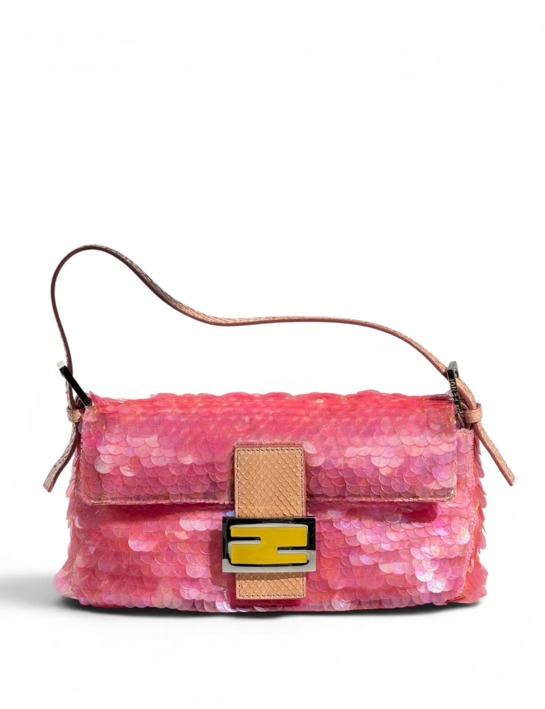 Fendi Pink Sequin Baguette Python Trim Silver Hardware 1998