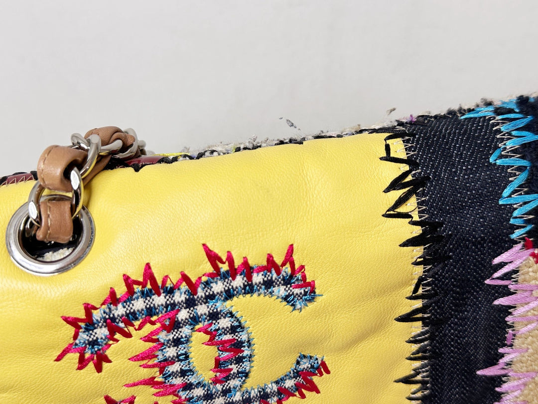 Chanel Jumbo Single Flap Patchwork Multicolor Tweed Silver Hardware 2015