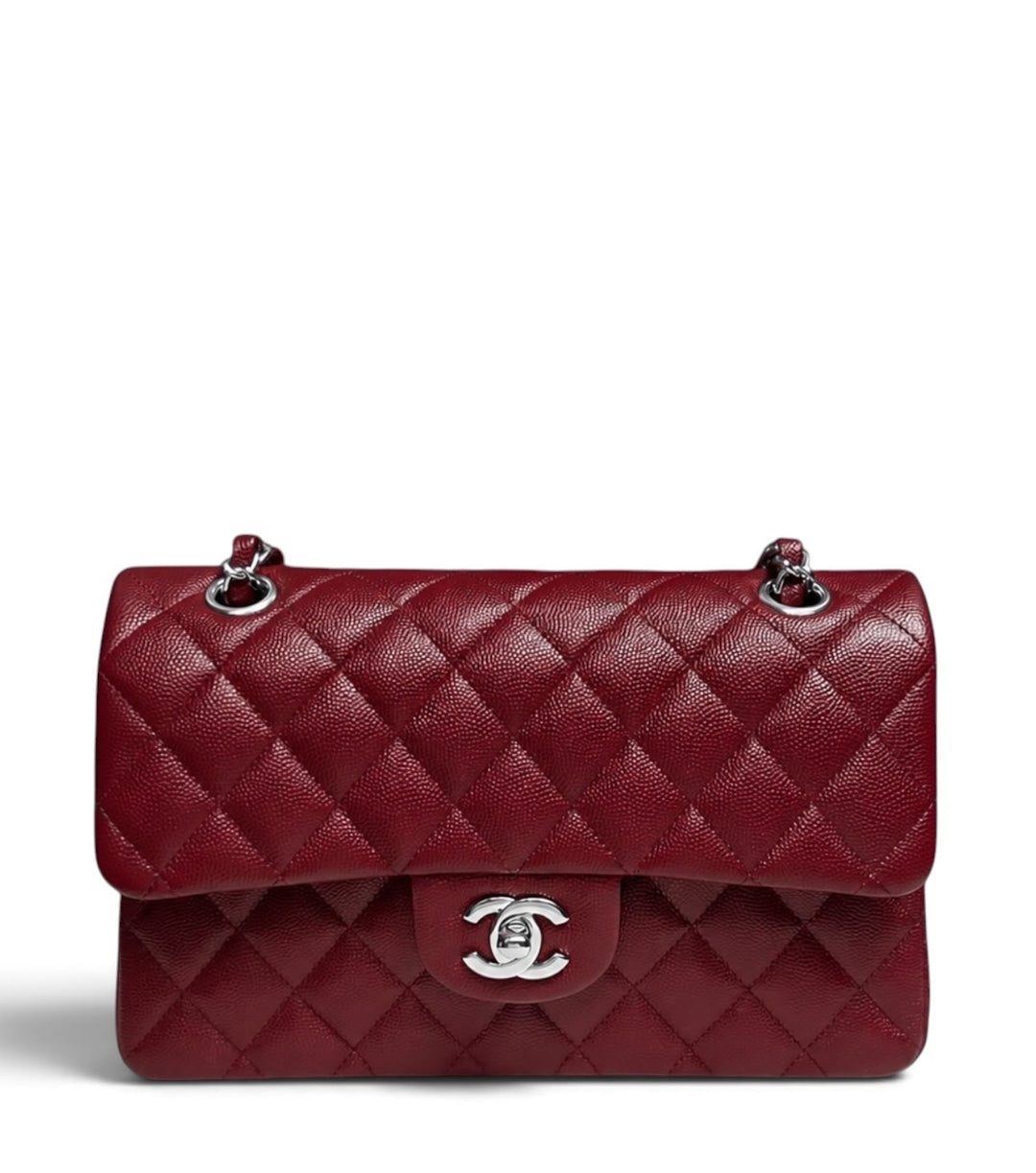 Chanel Small Classic Double Flap Caviar Wine Red Silver Hardware 2020