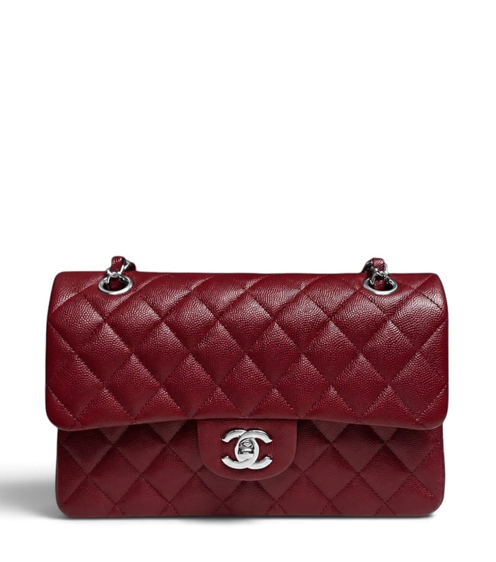 Chanel Small Classic Double Flap Caviar Wine Red Silver Hardware 2020