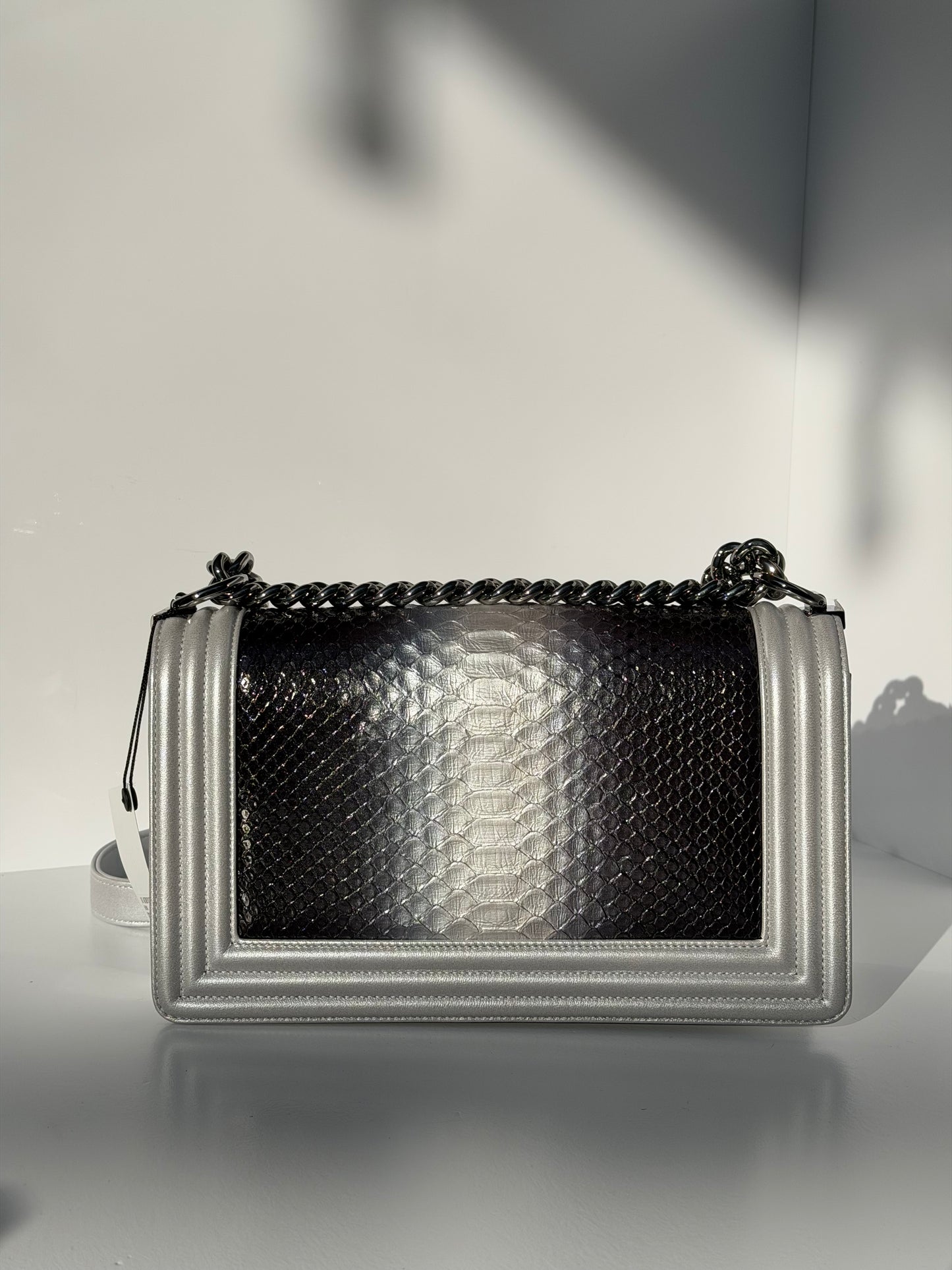 Chanel 16K Silver Python Old Medium Boy Bag