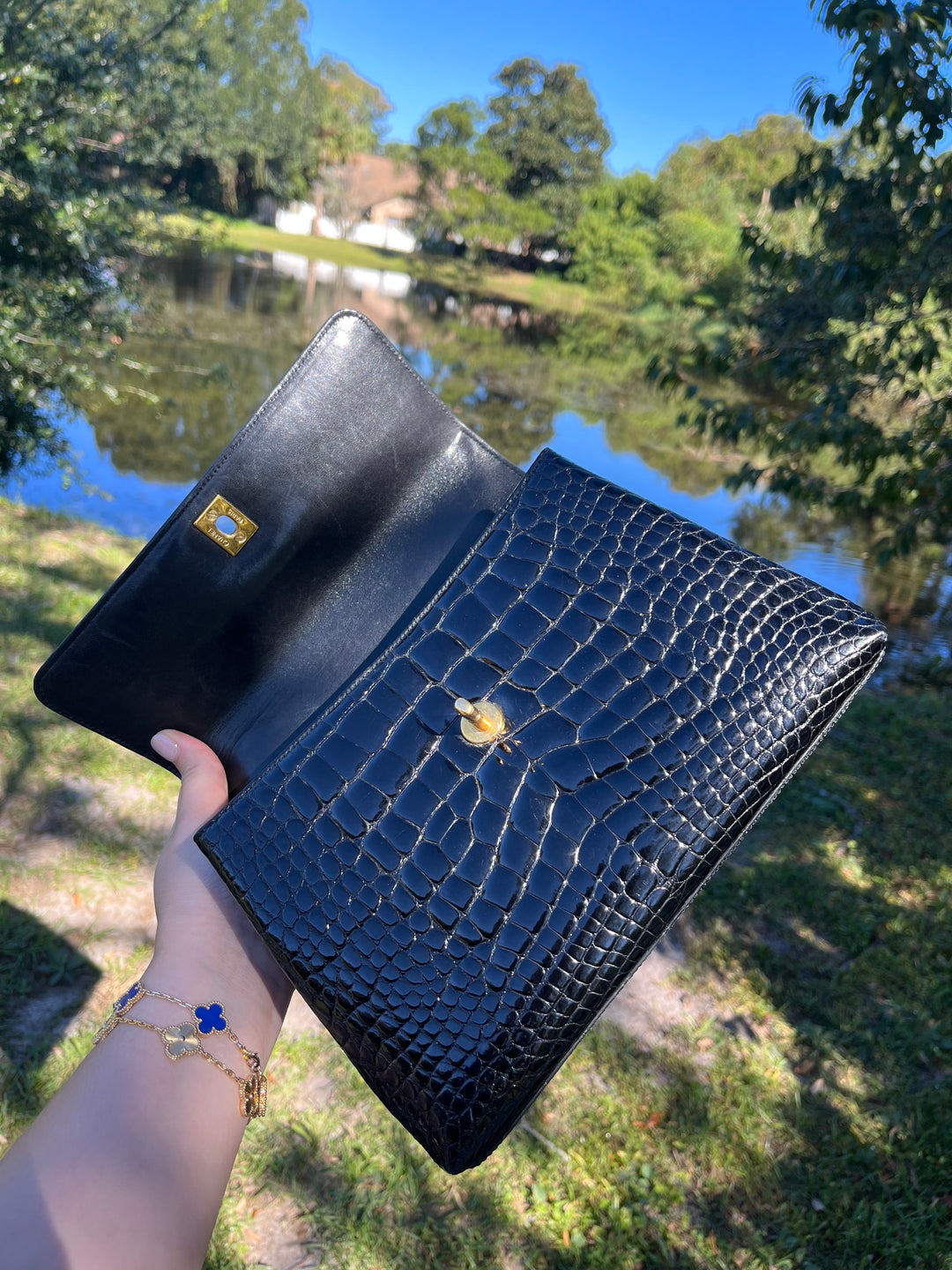 Chanel Vintage Small Crocodile Top Handle Flap Bag