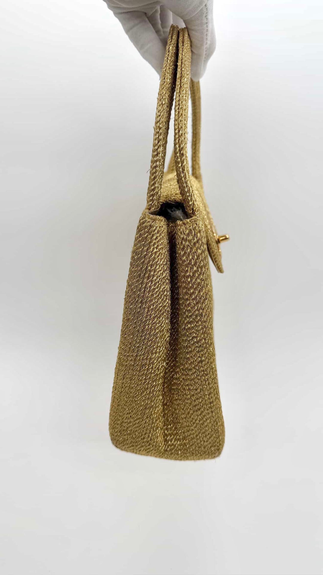 Chanel RARE 1998 Gold Silk Woven Small Kelly