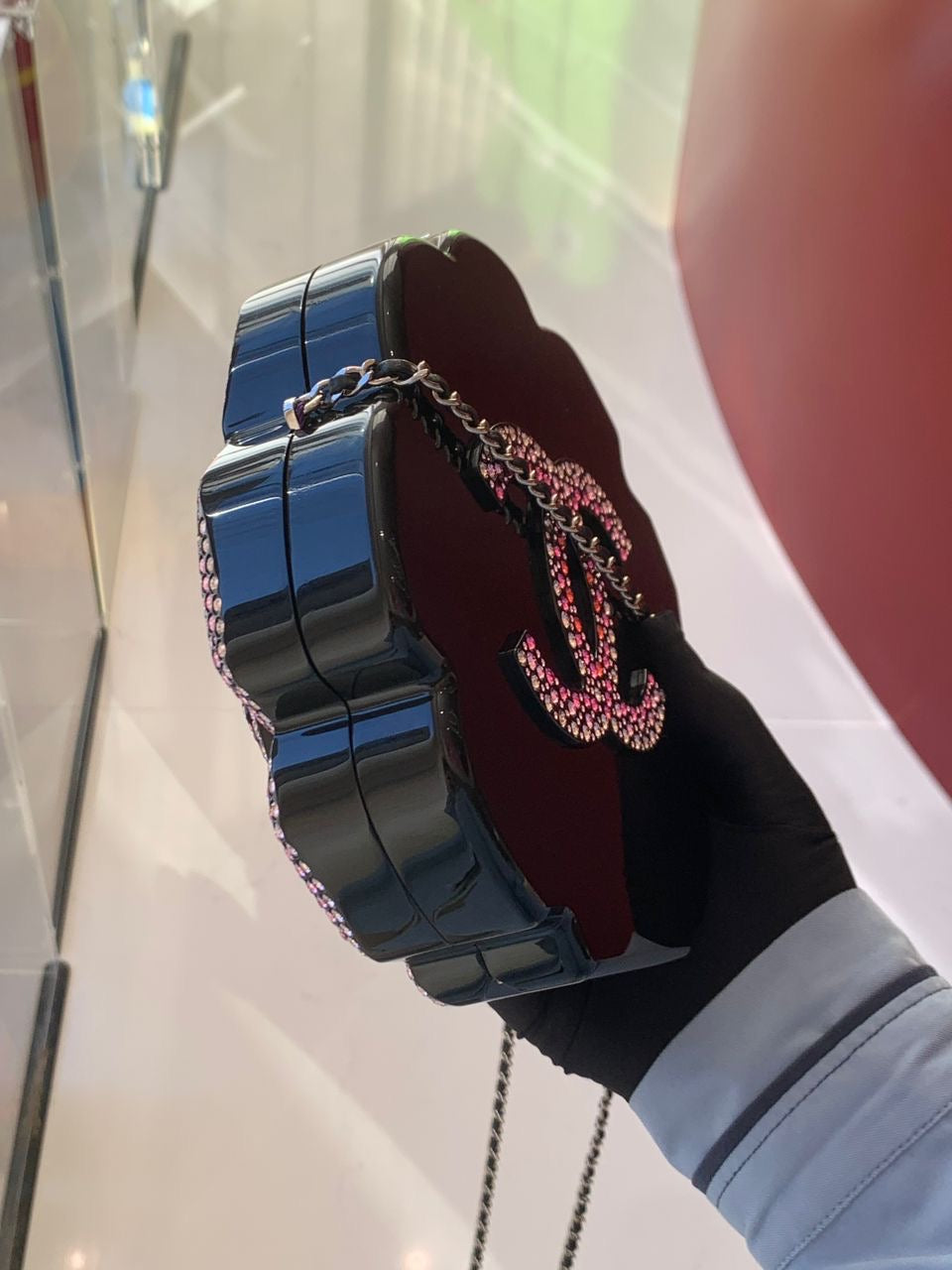 Chanel 2018 Runway Pink Strass & Resin Camelia Minaudiere