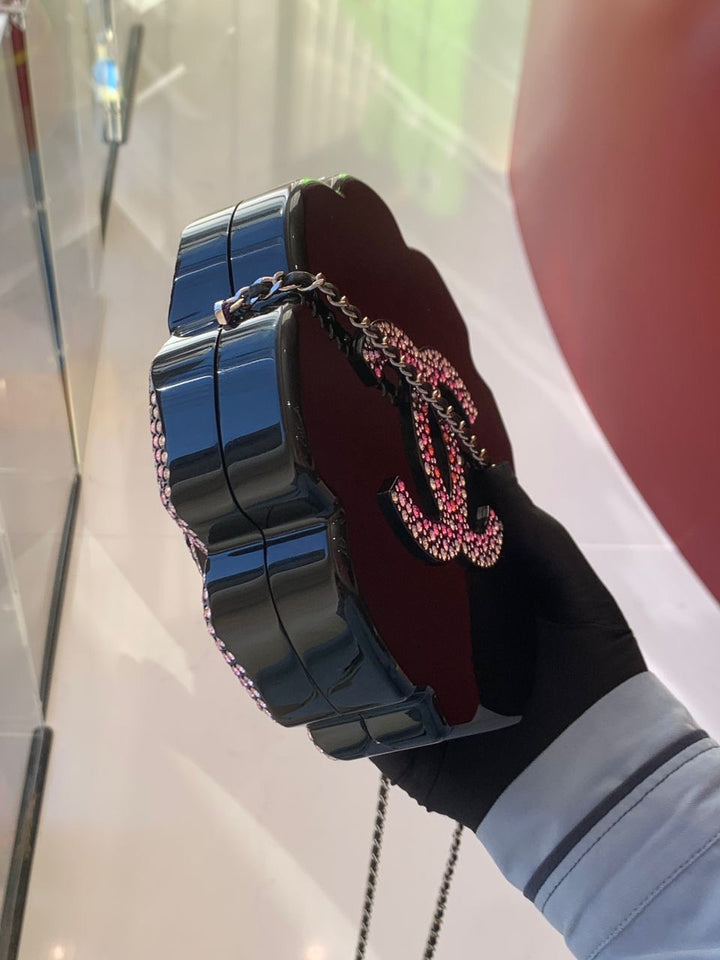 Chanel 2018 Runway Pink Strass & Resin Camelia Minaudiere