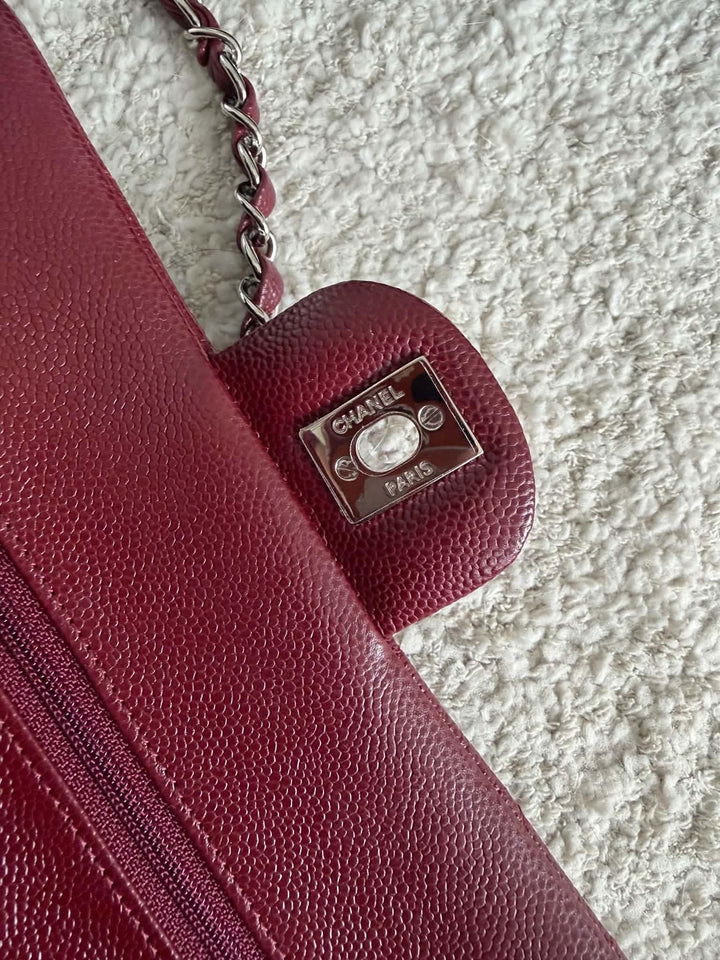 Chanel Small Classic Double Flap Caviar Wine Red Silver Hardware 2020