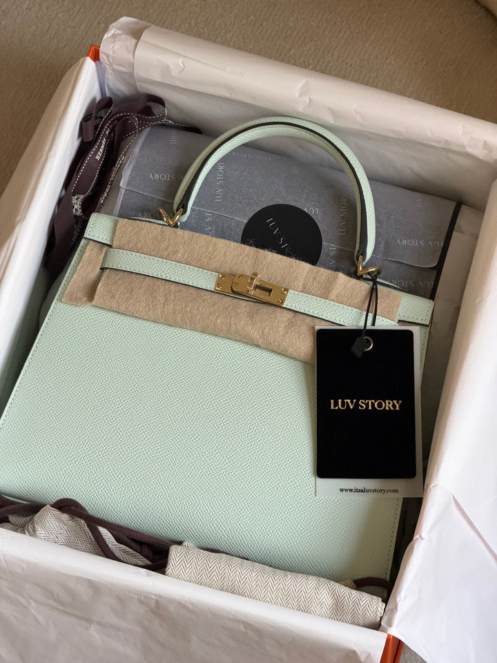 Hermès Kelly 25 Sellier Vert Peppermint Epsom Permabrass Hardware 2024