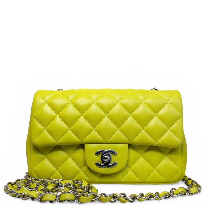 Chanel 21S Mini Classic Flap Lambskin Yellow Silver Hardware
