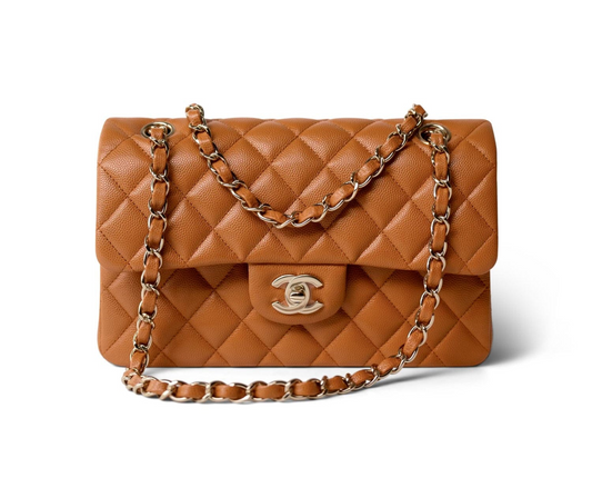 Chanel 21A Small Caramel Caviar Classic Flap Bag + LGHW