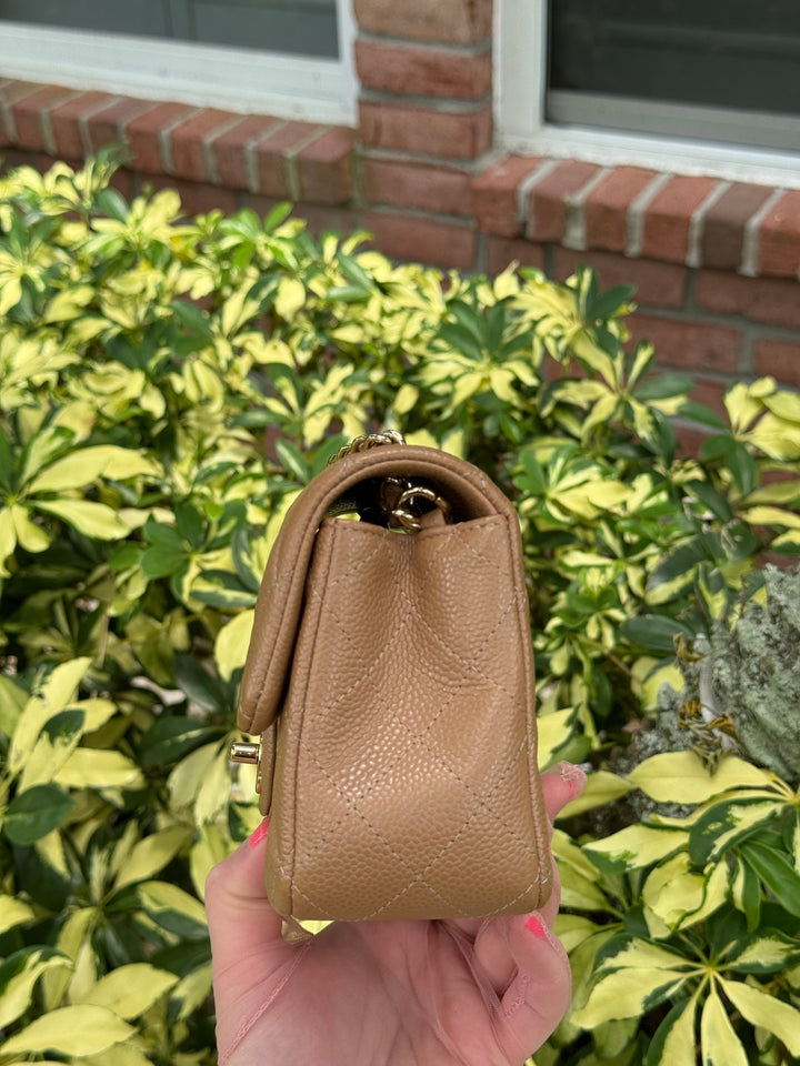 Chanel 18S Dark Beige Caviar Mini Flap Bag