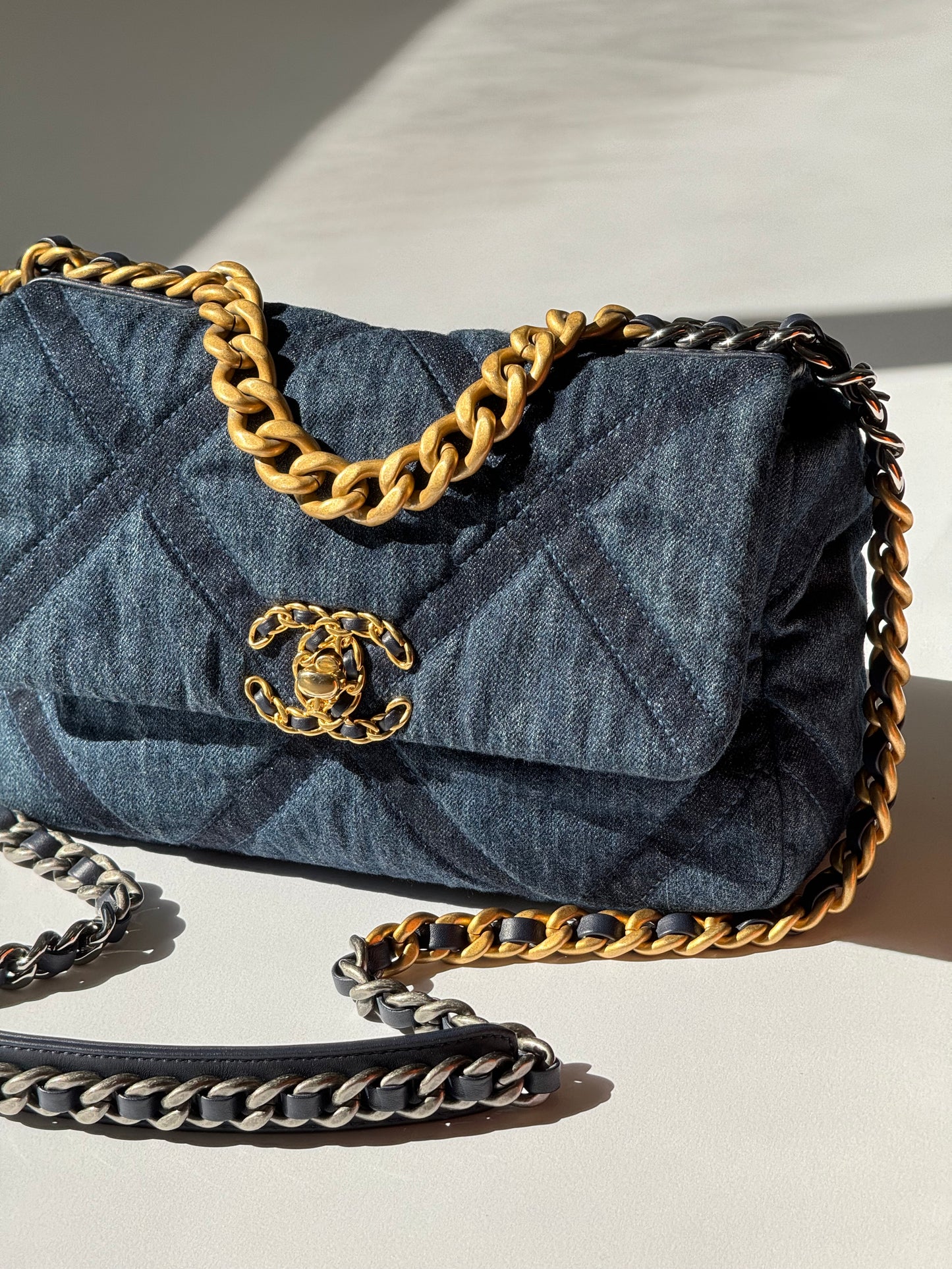 Chanel Small Navy Quilted Denim 19 Flap Bag