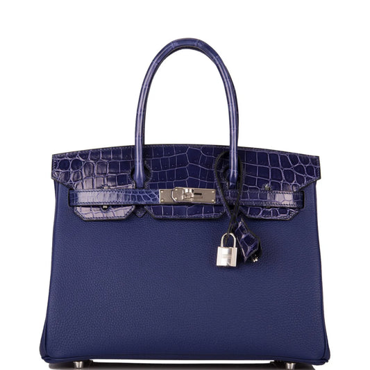 Hermes Bleu Encre Togo and Niloticus Birkin 30