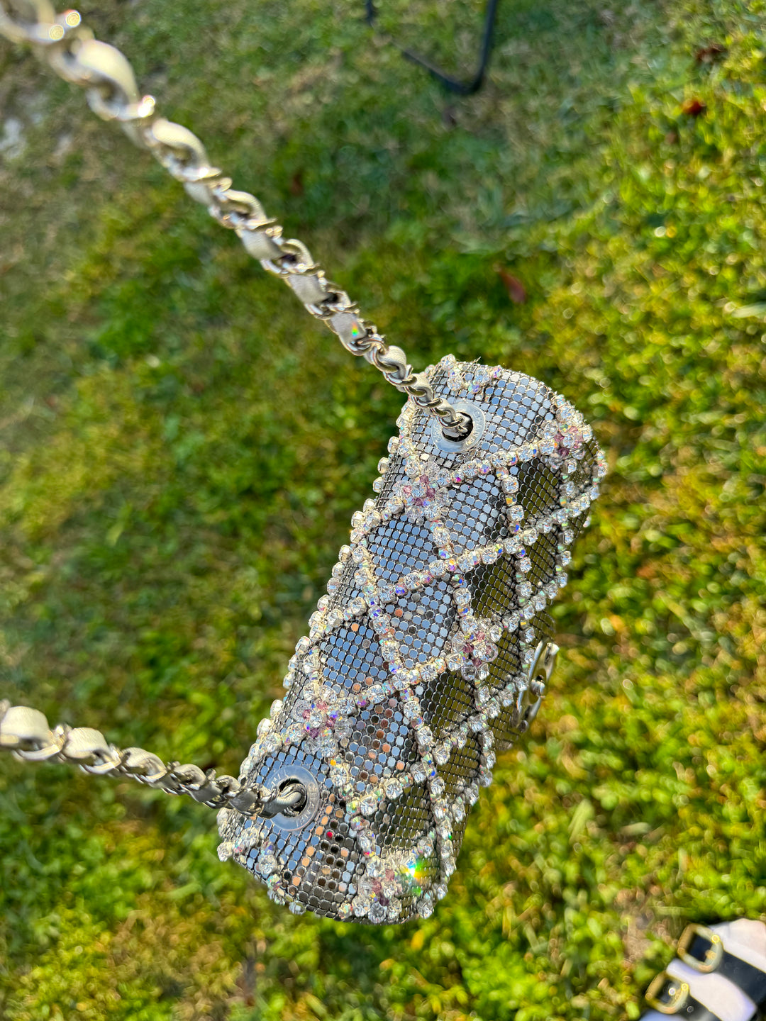Chanel Silver Crystal Embellished Mini Flap