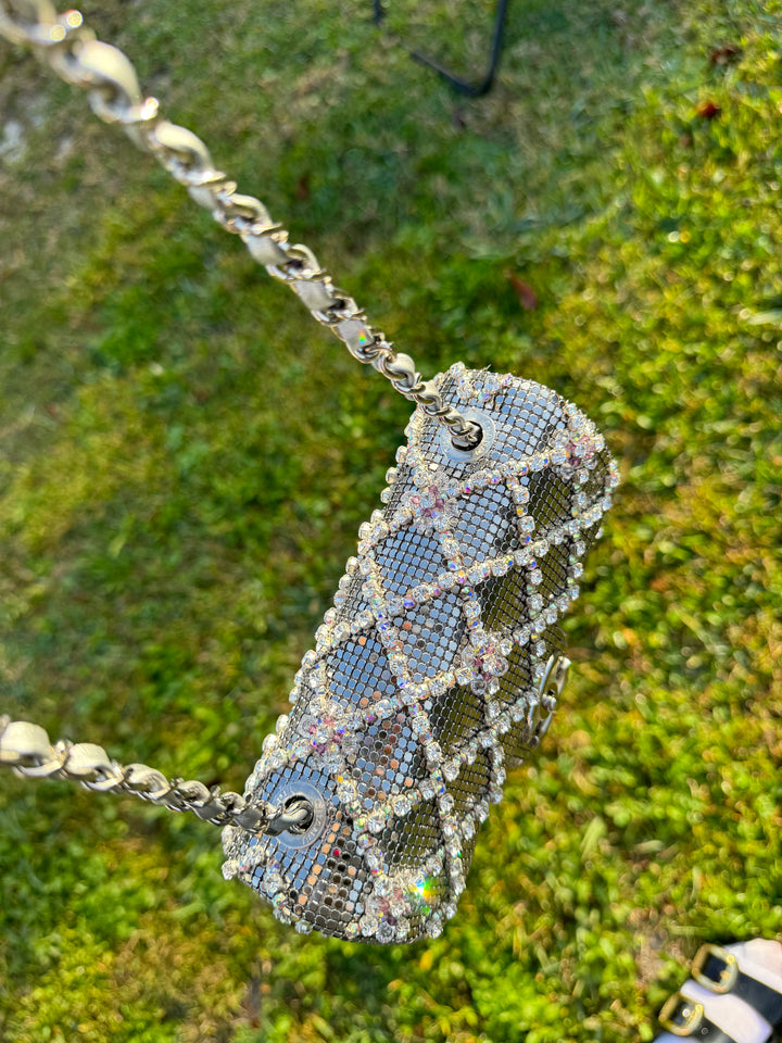 Chanel Silver Crystal Embellished Mini Flap