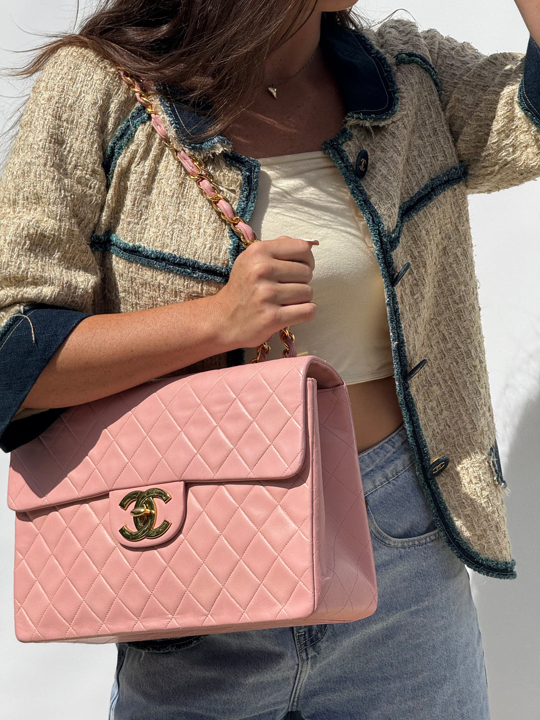 Chanel 1991 Pink Vintage Lambskin Maxi Flap Bag