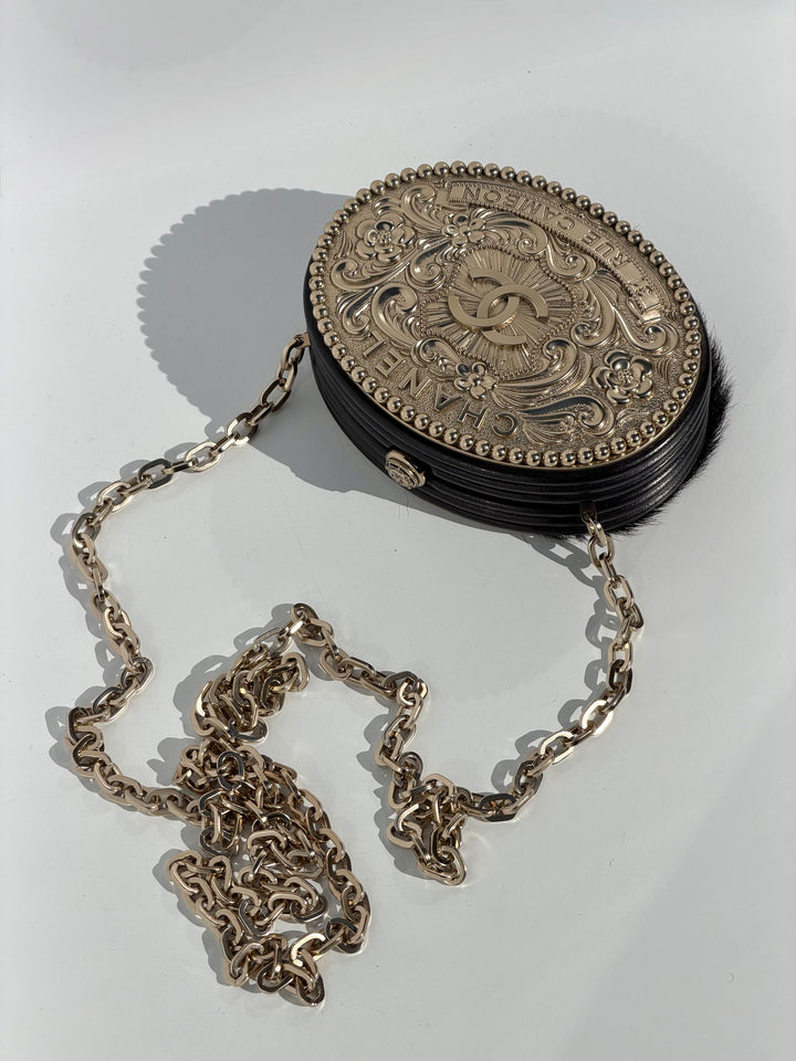 Chanel Paris-Dallas Belt Buckle Minaudière Black Lambskin & Pony Hair Gold & Palladium Hardware 2014