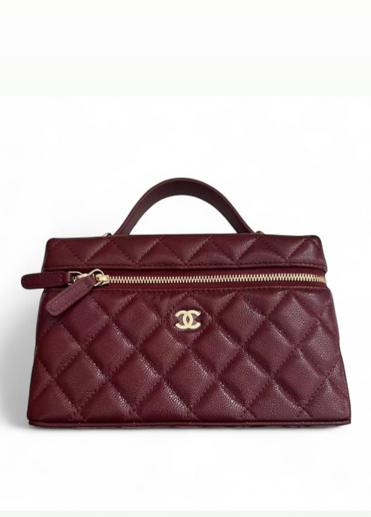 Chanel 25B Burgundy Caviar Slim Vanity Bag