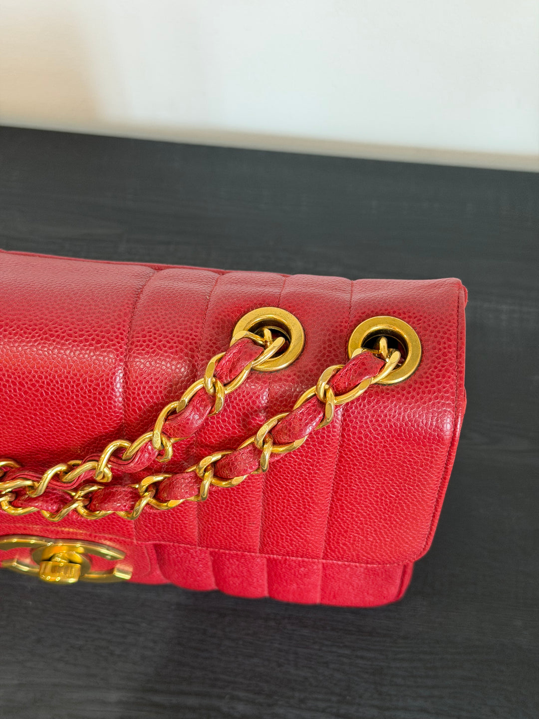 Chanel Vertical Flap Jumbo Red Caviar 24K Gold Plated Hardware 1994