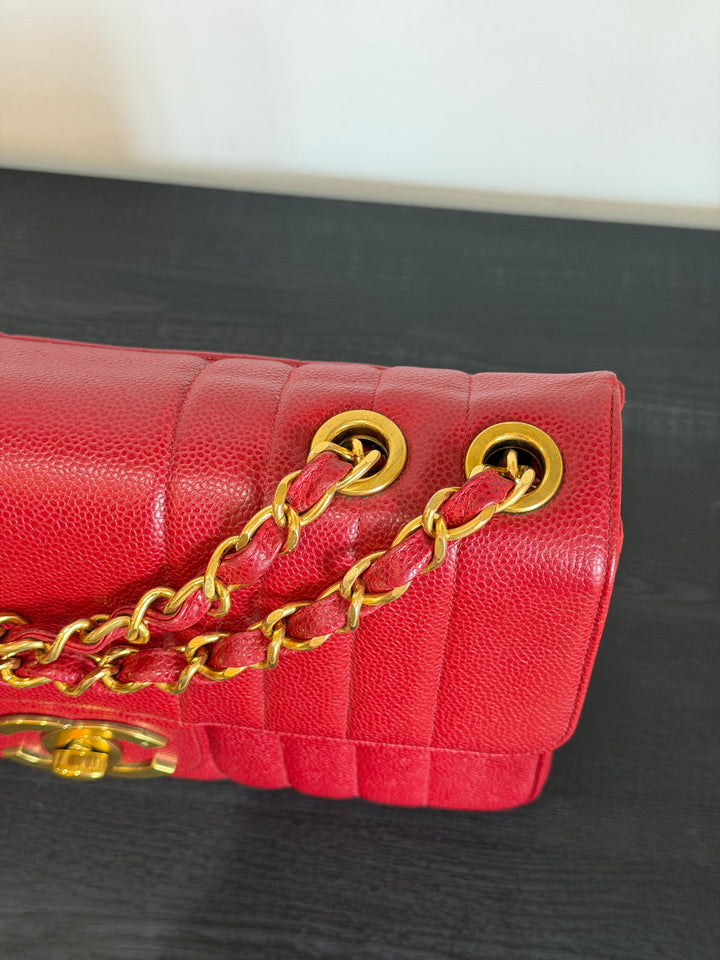 Chanel Vertical Flap Jumbo Red Caviar 24K Gold Plated Hardware 1994