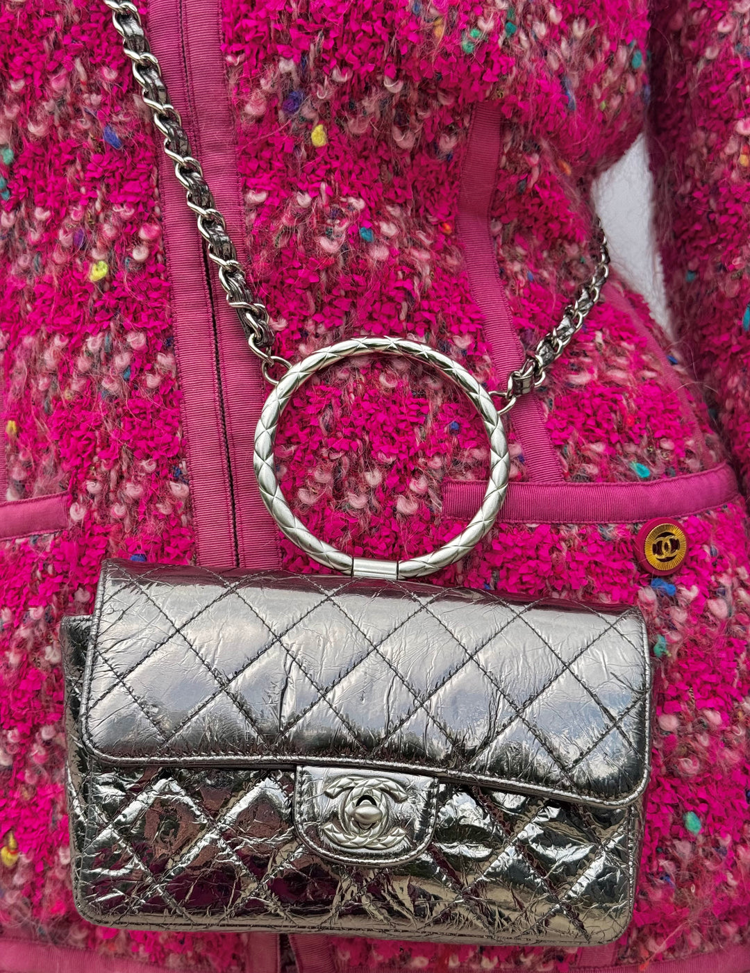 Chanel Metallic Calfskin Mini Ring Handle Flap Bag