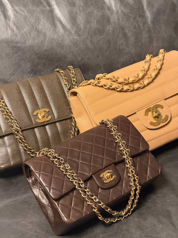 Chanel Medium Classic Flap Bag Lambskin Brown 24K Plated Gold Hardware 1994