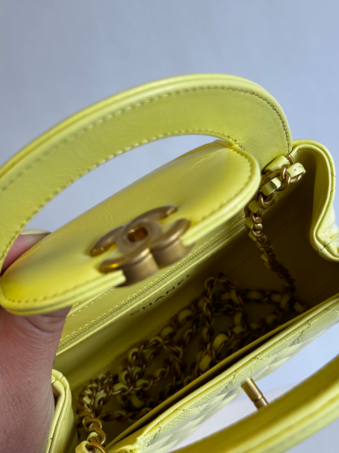 Chanel 2025 Yellow Shiny Calfskin Mini Kelly