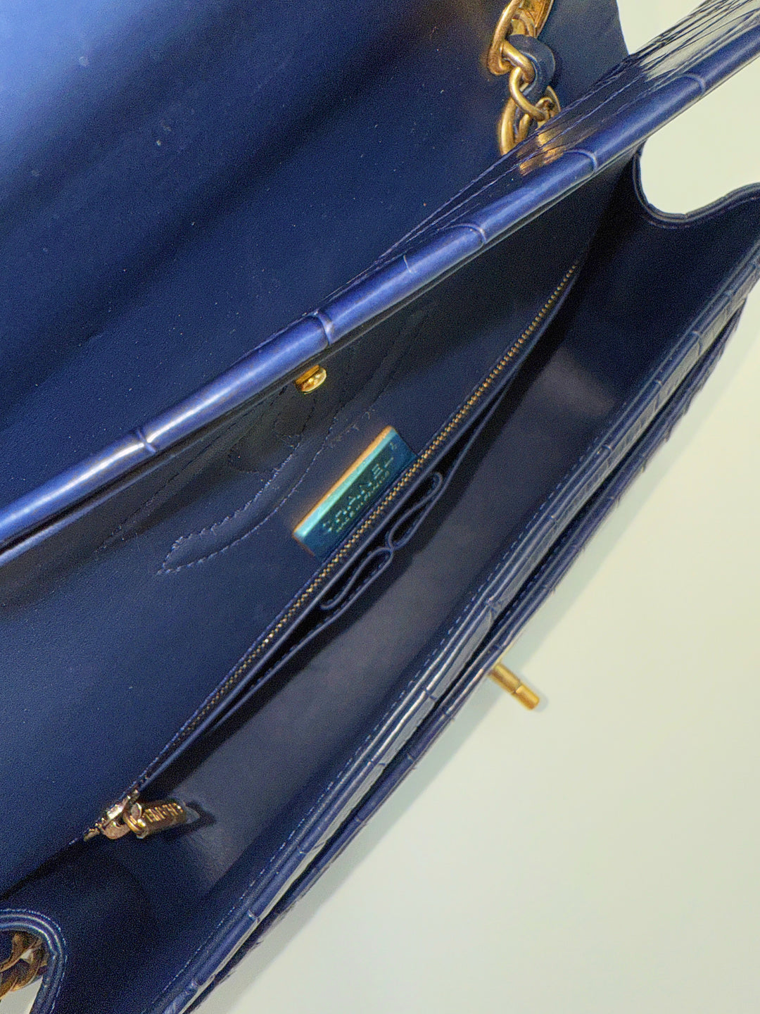 Chanel Navy Blue Matte Alligator Medium Classic Flap Bag