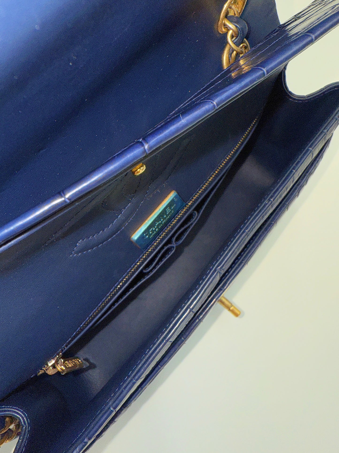 Chanel Navy Blue Matte Alligator Medium Classic Flap Bag