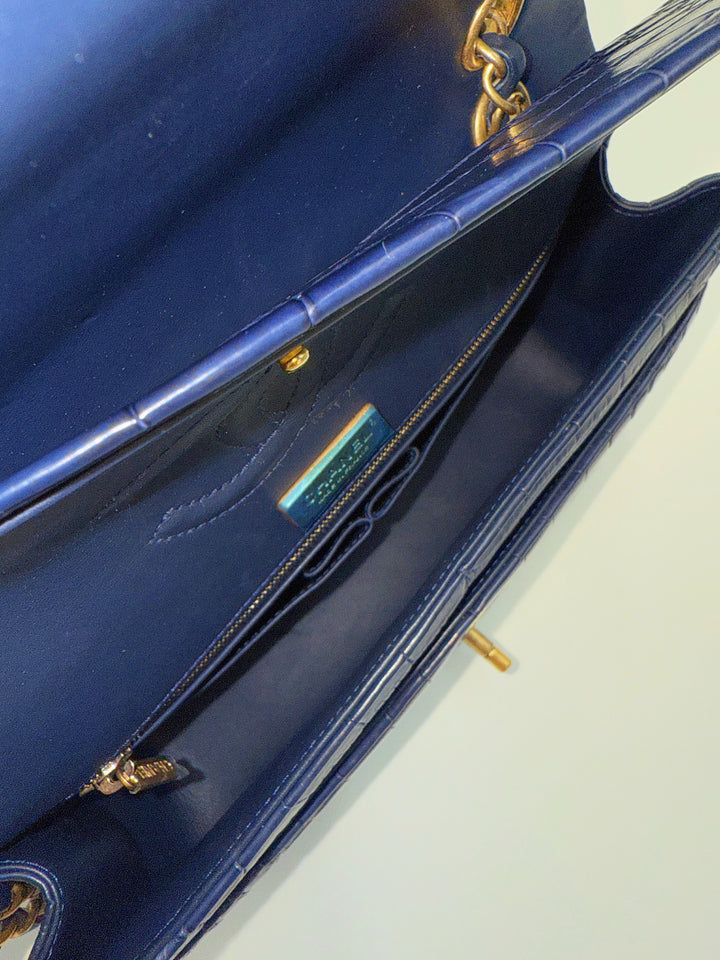 Chanel Navy Blue Matte Alligator Medium Classic Flap Bag